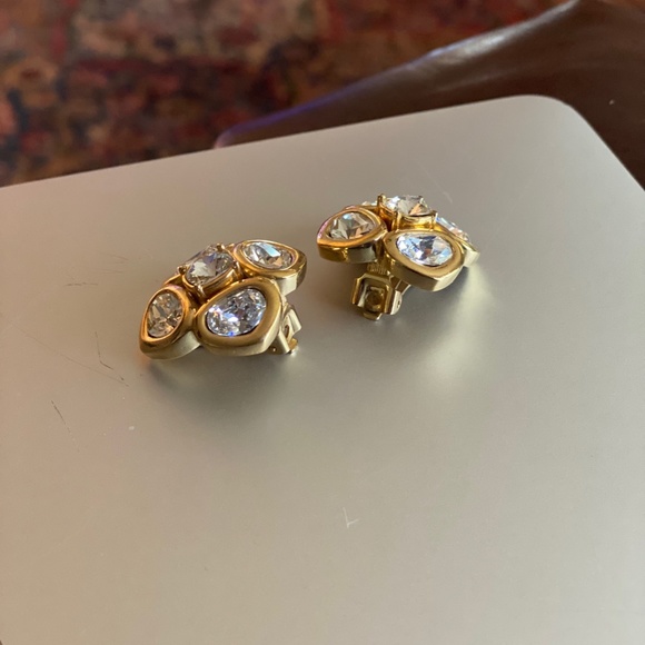 Vintage Glam Christian Dior Gold Plate & Clear Rhinestone Clip on Earrings - Picture 2 of 5